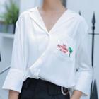 3/4 Sleeve Notch Lapel Embroidered Blouse