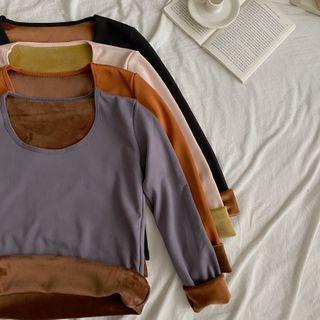 Fleece-lined Round Neck Long-sleeve Top