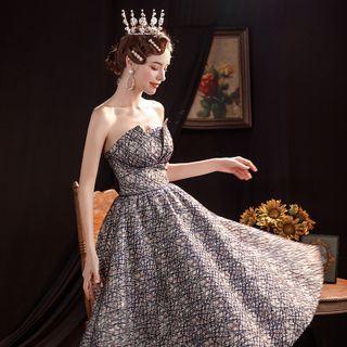 Strapless Print Midi A-line Prom Dress