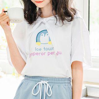 Set: Printed Short-sleeve T-shirt + Scarf