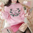 Rose-embroidered Loose-fit Pullover