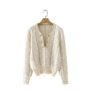 Argyle Print Knit Top Argyle Print - Beige - S