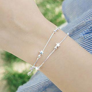 925 Sterling Silver Star Layered Bracelet 1 Pc - Silver - One Size