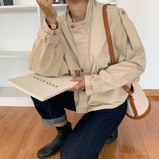 Drawstring-hem Flap-pocket Zip Jacket