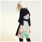 3/4-sleeve Paneled Double-breasted Mini A-line Dress