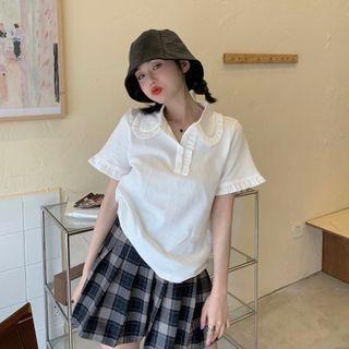 Peter Pan Collar Polo-neck T-shirt White - One Size