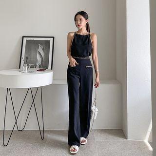 Chain-trim Halter Top & Pants Set