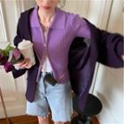 Long-sleeve Collar Zip Knit Top