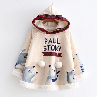 Cat Print Hooded Capelet