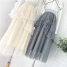 Frill-trim Sheer Overlay Midi Skirt