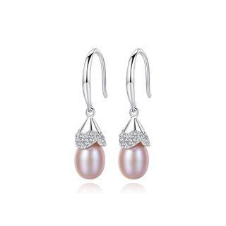 Sterling Silver Fashion Temperament Purple Freshwater Pearl Earrings With Cubic Zirconia Silver - One Size