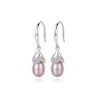 Sterling Silver Fashion Temperament Purple Freshwater Pearl Earrings With Cubic Zirconia Silver - One Size