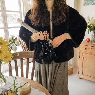 3/4-sleeve Faux-fur Jacket Black - One Size