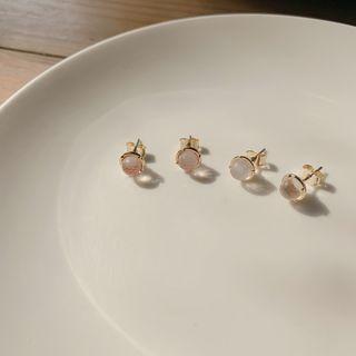 Bead Ear Studs Ivory & Pink - One Size