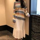 Striped Sweater / Midi A-line Chiffon Skirt