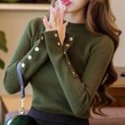 Button Sleeve Knit Pullover