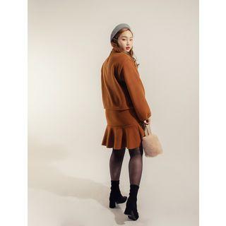 Plus Size Ruffle-hem Rib-knit Miniskirt