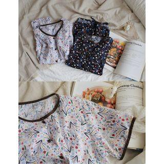 Drawstring-hem Floral Print Blouse