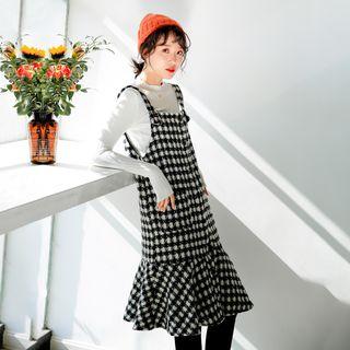 Checked Knitted Pinafore Dress