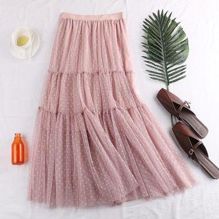 Dotted Overlay Midi Skirt