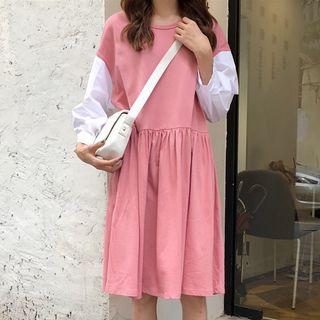 Mock Two-piece Long-sleeve Shift Dress