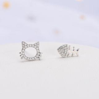 925 Sterling Silver Rhinestone Earring Es788 - One Size