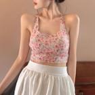 Halter-neck Floral Camisole Top Pink - One Size