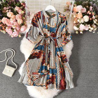 Long-sleeve Printed A-line Dress As Shown In Figure - One Size