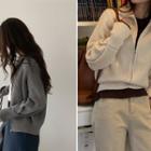 High-neck Rib-knit Zip-up Cardigan