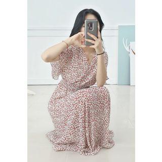 Petite Size Tie-back Floral Long Chiffon Dress