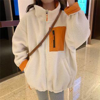 Faux Shearling Zip Jacket White & Tangerine - One Size