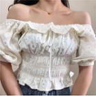 Floral Off-shoulder Ruffled-trim Puff-sleeve Blouse