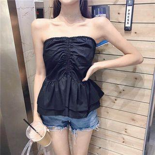 Strapless Shirred Front Ruffle Top