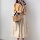Short-sleeve Square-neck Top / Midi A-line Skirt / Set