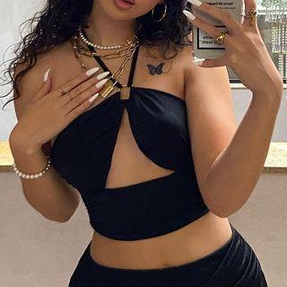 Halter-neck Cutout Crop Top
