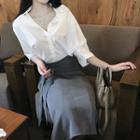 3/4-sleeve Shirt / Midi A-line Skirt