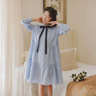 Layered Long-sleeve Shirtdress