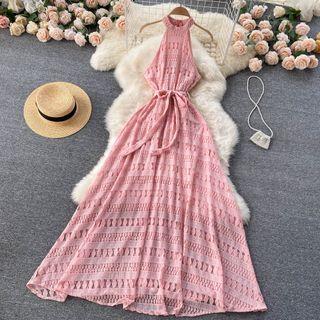 Halter Cutout Lace Dress