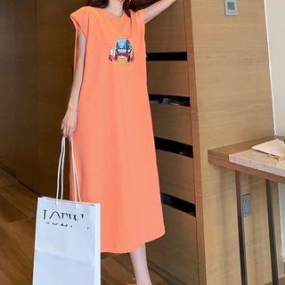 Printed Sleeveless Midi T-shirt Dress