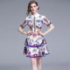 Short-sleeve Pried A-line Dress