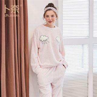 Loungewear Set: Cloud Embroidered Fleece Pullover + Pants