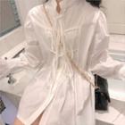 Tie-front Balloon-sleeve Blouse White - One Size