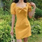 Short-sleeve Bow Mini Sheath Dress