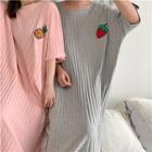 Embroidered Elbow-sleeve Knit Midi Dress