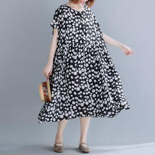 Dotted Round-neck Dress Black - L