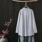Long-sleeve Striped Pocket Shirt Blue & White - One Size