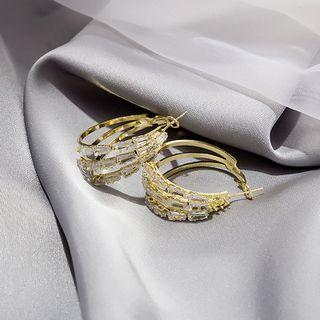Rhinestone Layered Open Hoop Earring 1 Pair - E1517-1 - Gold - One Size