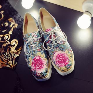 Mixed Print Wedge Oxfords