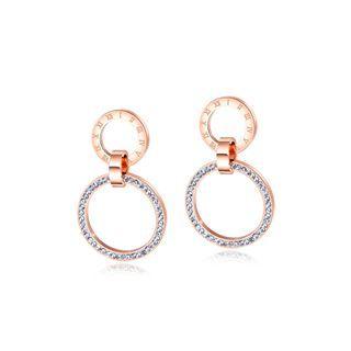 Simple And Fashion Plated Rose Gold Roman Numerals Geometric Hollow Round 316l Stainless Steel Earrings With Cubic Zircon Rose Gold - One Size