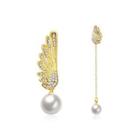 Fashion And Elegant Plated Gold Wing Pearl Earrings With Cubic Zircon Golden - One Size